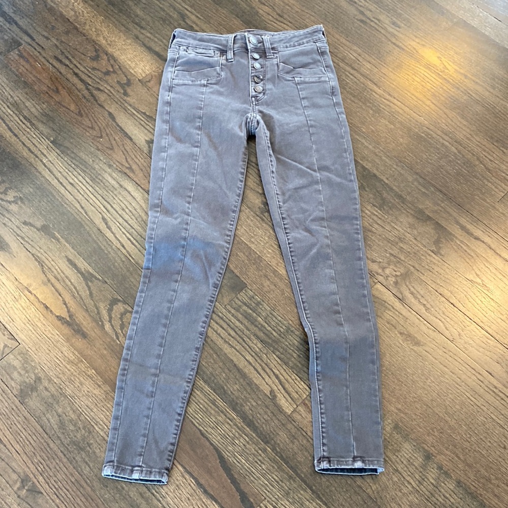 American Eagle Gray Button Fly Hi Rise Jeggings Jeans 2 EUC